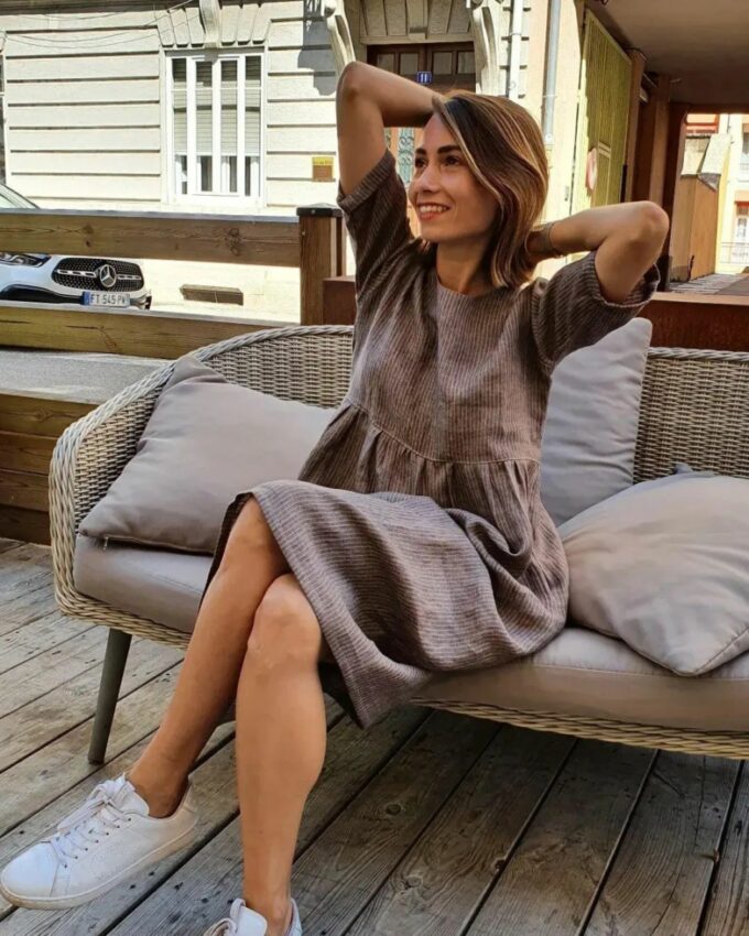 Robe lin rayé rosé choco