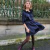Robe satin bleu deux cols