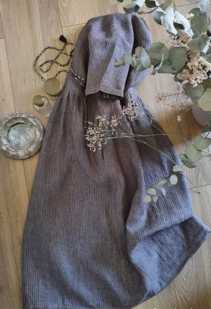Robe lin rayé rosé choco