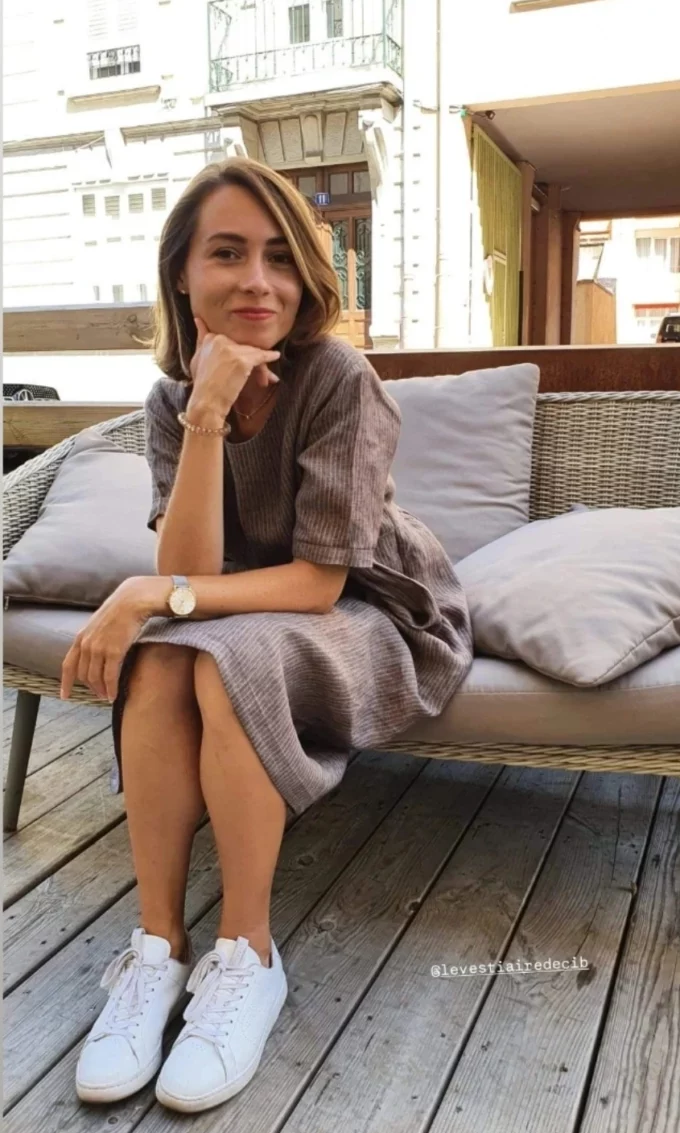 Robe lin rayé rosé choco