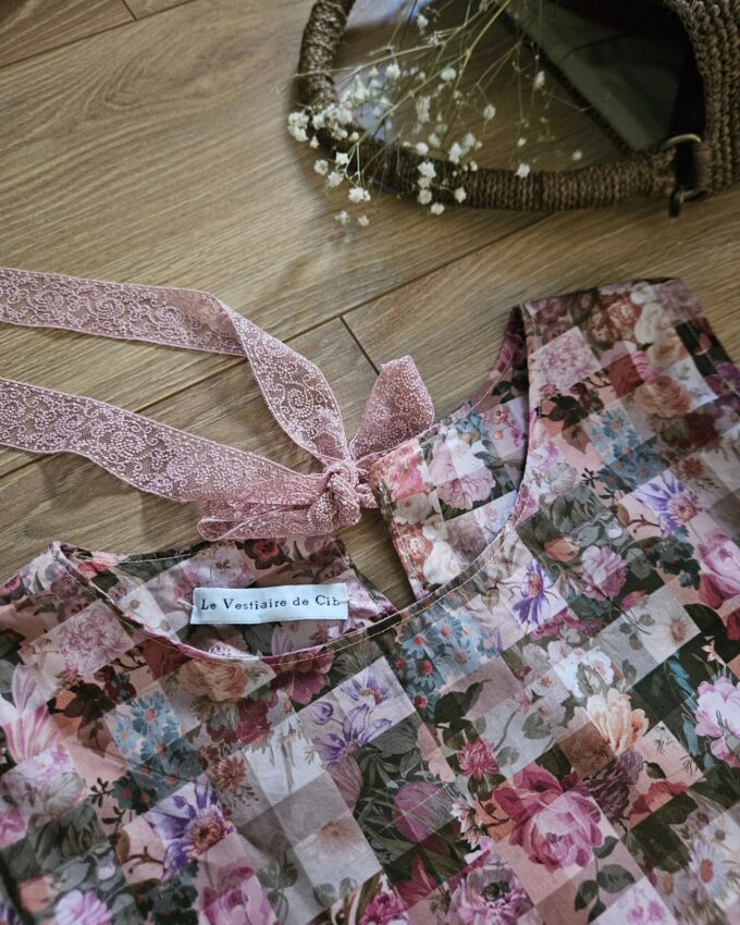 Robe rose coton fleurs